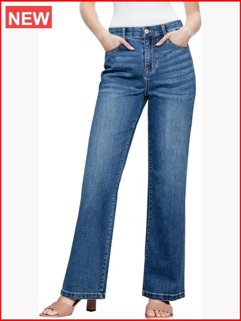 Wide Leg Jeans High Waisted Tummy Control Stretchy Straight Leg Elastic Waist